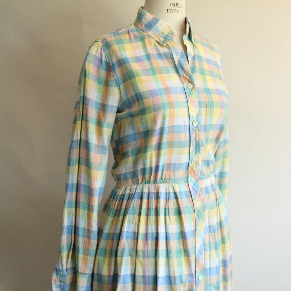 Vintage 1970s 1980s Dress with Pockets, Parade Pastel Plaid Shirtwaist, - Picture 5 of 10